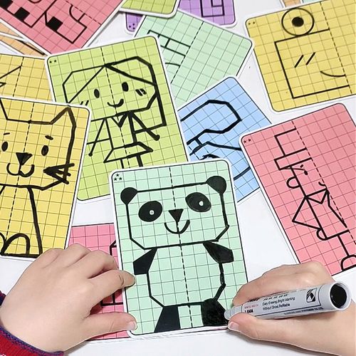 格子对称画图形幼儿园大班美工区操作材料中班益智区域自制玩教具