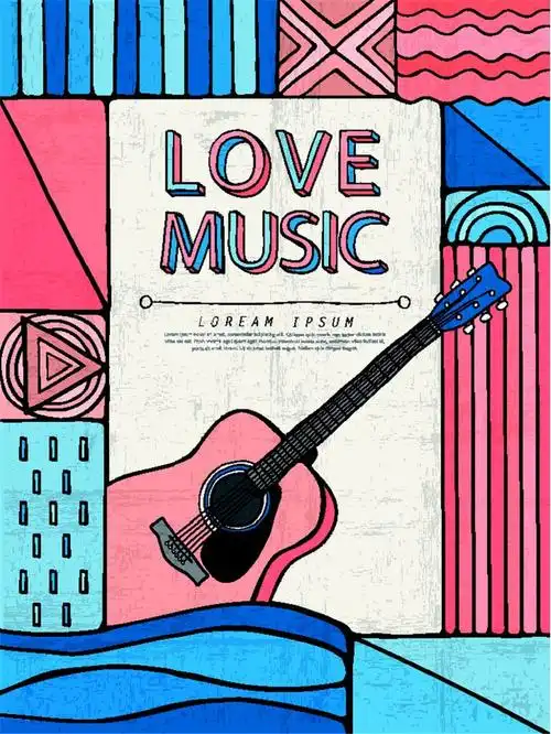 手绘卡通吉他音乐海报图片