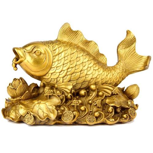 铜鲤鱼跃莲台摆件连年有余鲤鱼吉祥物年年有鱼铜鱼摆件