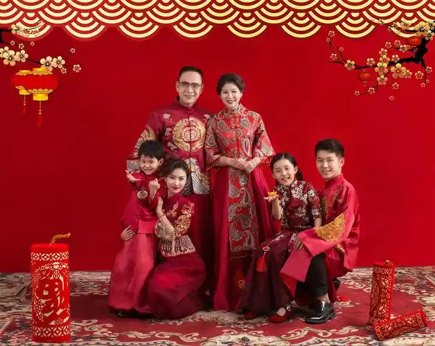 影楼全家福民国风主题服装中式中国风家庭装唐装新年拍照衣服古装