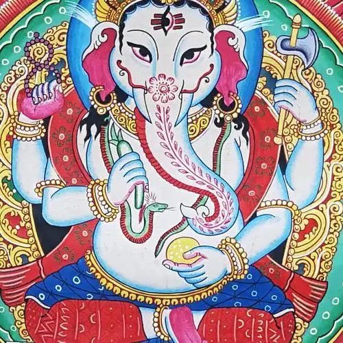 尼泊尔唐卡画师kumar lama作品彩绘象鼻财神坛城唐卡5060