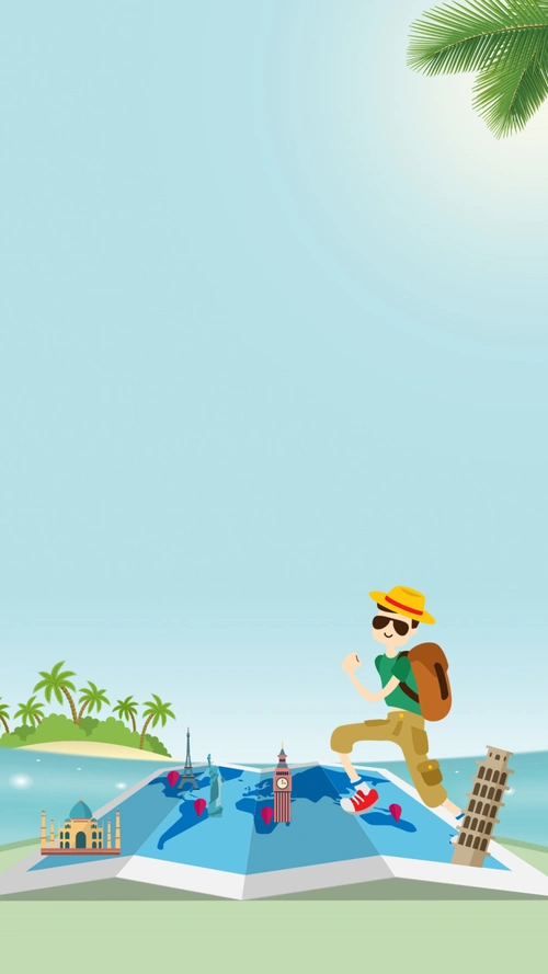 绿色卡通夏季旅游psd分层h5背景素材