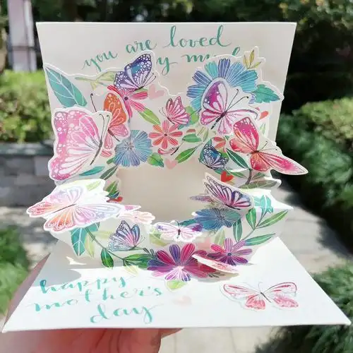 创意3d立体母亲节贺卡感恩妈妈祝福卡片感谢婆婆礼物卡美丽蝴蝶