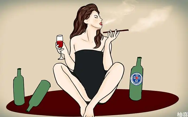女性抽烟喝酒