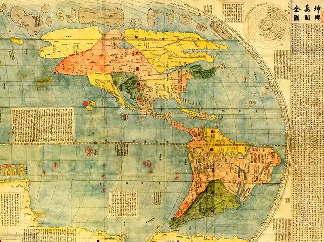 /a>耶稣会的传教士利玛窦在中国传教时与李之藻合作刊刻的世界地图