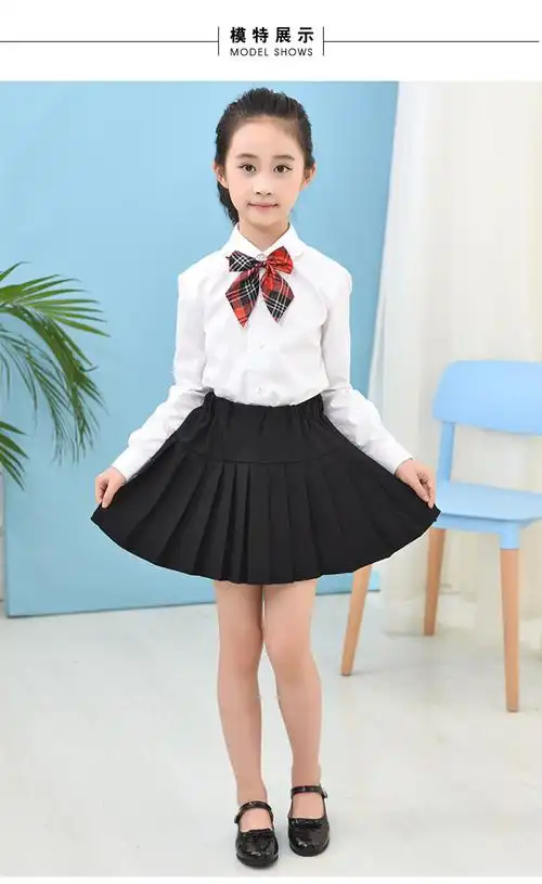 女童黑色短裙半身裙百褶裙春秋夏季中大童学生演出服红色校服班服