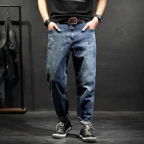 new lake秋冬季牛仔裤男潮牌胖子宽松男士加肥加大码长裤子加绒加厚