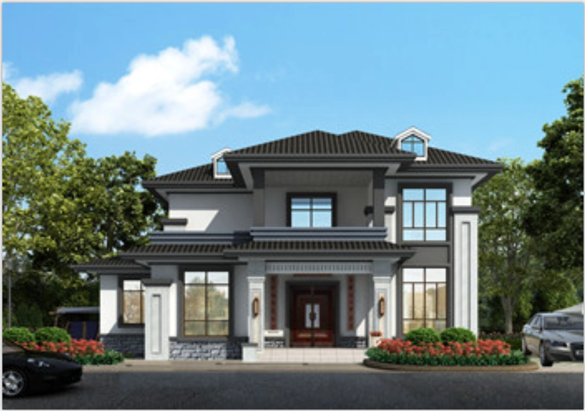 8,二层古典中式别墅就方案,避雨的房檐和多窗户设计