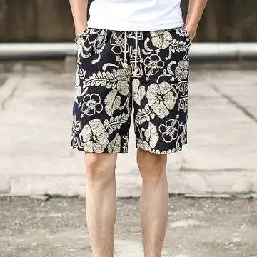 韩恤学生时尚男士短裤校园风凉爽短裤亚麻韩版修身印花5分裤男棉休闲