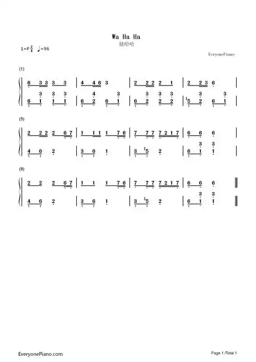 哇哈哈双手简谱预览1