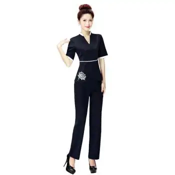 美容院养生师修身显瘦酒店前台足浴足疗短袖技师工作服美容院美容师