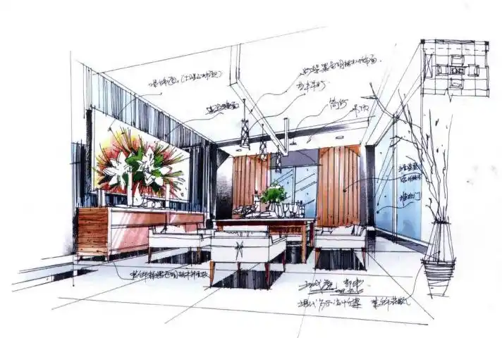 客厅手绘效果图设计表现马克笔上色步骤详解