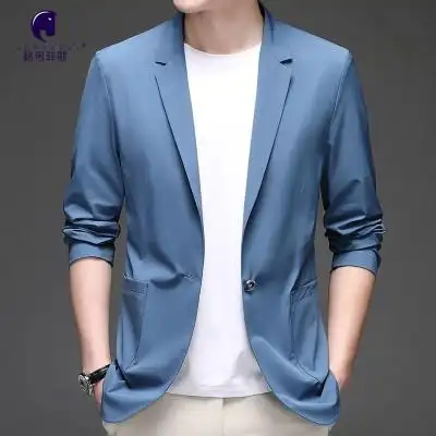 夏季薄款休闲西装男韩版修身纯色透气小西服单层便西装