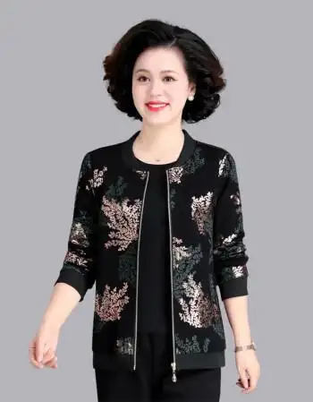 短款洋气外套上衣春秋款大码中老年人衣服e款绿色单件上衣xl号90110斤