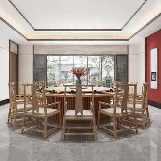 秋佳家具现代简约餐厅实木电动餐桌椅组合新中式白蜡木酒店包厢会所电