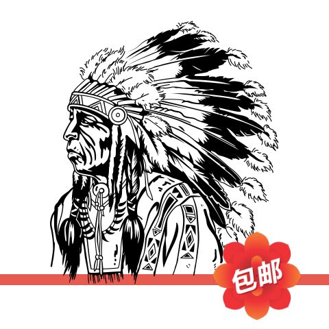 印第安人土著人物羽毛图腾墙贴画创意背景墙壁镂空装饰自粘墙贴纸