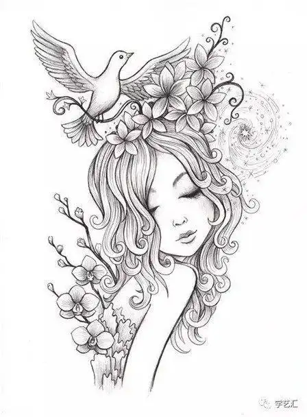 复杂线描简笔画