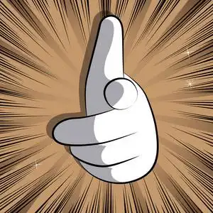 矢量卡通手指向观众. 漫画背景上的图示手势.照片