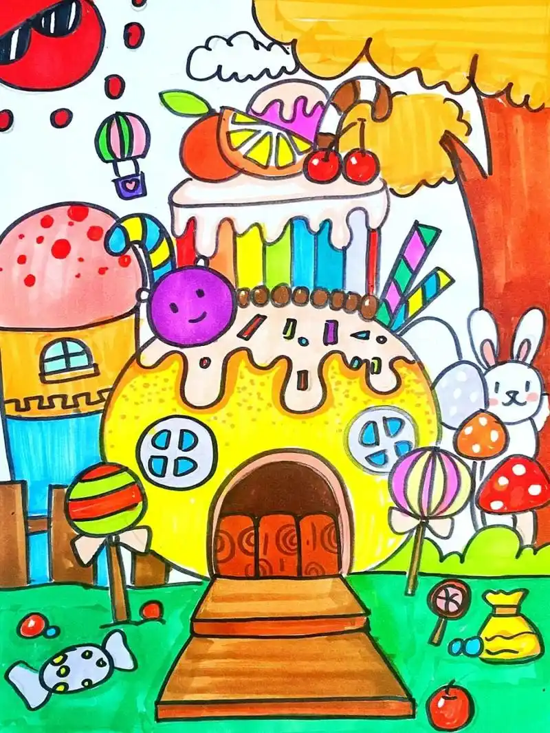 马克笔# #卡通画# #蛋糕房子儿童画