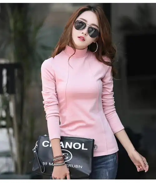 芭藜造者高领打底衫女加绒外穿长袖2019新品女装修身显瘦秋衣t恤女士