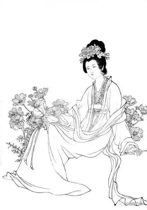 分享一套漂亮的白描仕女图