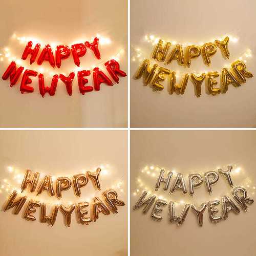 新年快乐铝膜气球字母happy new year年会气球装饰商场场景布置