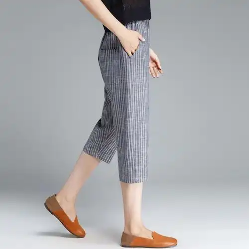 夏季薄款仿棉麻七分裤女宽松大码休闲高腰哈伦裤九分棉麻裤子女