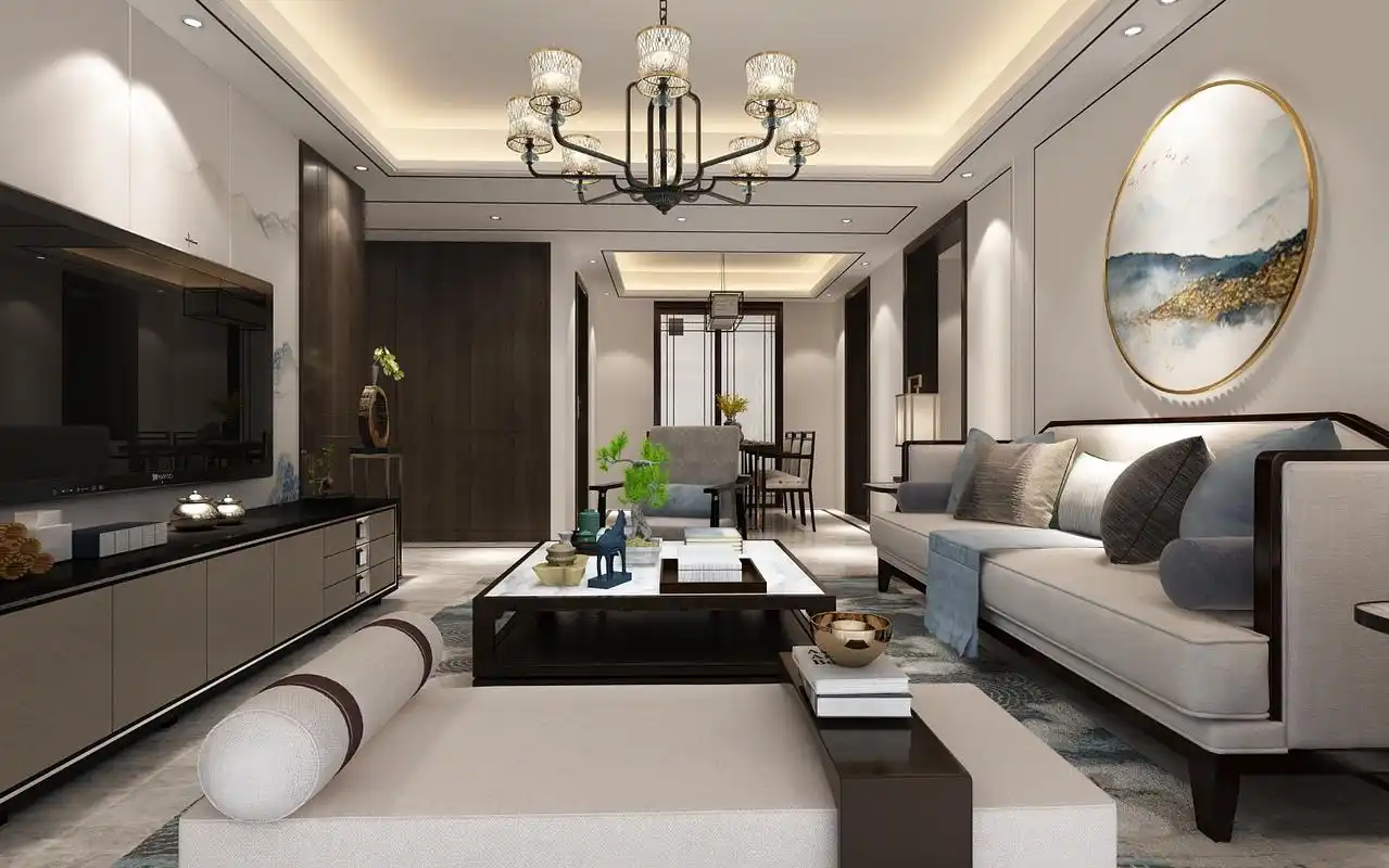 湖畔樾山140平新中式风格三室两厅装修效果图