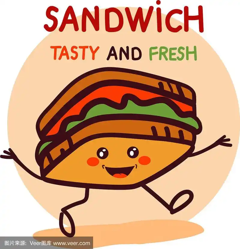 可爱的卡通三明治标志