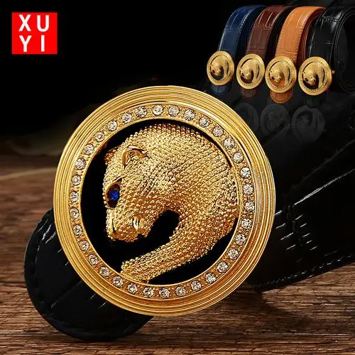 泡泡熊皮带男士真皮平滑豹头鳄鱼纹豹子腰带牛皮休闲金钱豹富裤带