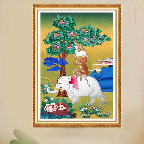 和气四瑞满钻石画新款客厅藏式唐卡吉祥大象猴子中国风藏族刺绣