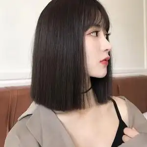 短发帅气假发女一刀齐肩黑色短直发型网红时尚圆脸自然假发套新款