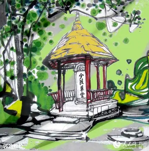 四川画家手绘成都地铁四号线风景市民感受成都美食美景