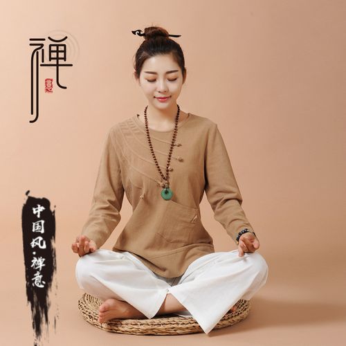 中式佛系女夏衣服套装中国风唐装棉麻料居士道姑修行服婵服装禅意