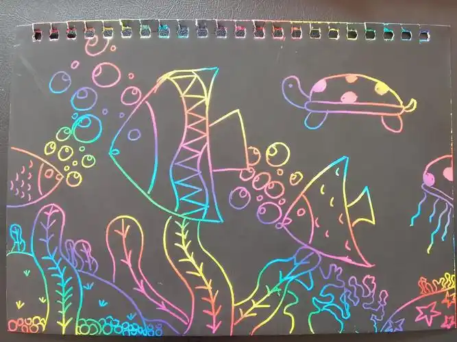 北环路小学三年级美术《海底世界》刮画优秀作品
