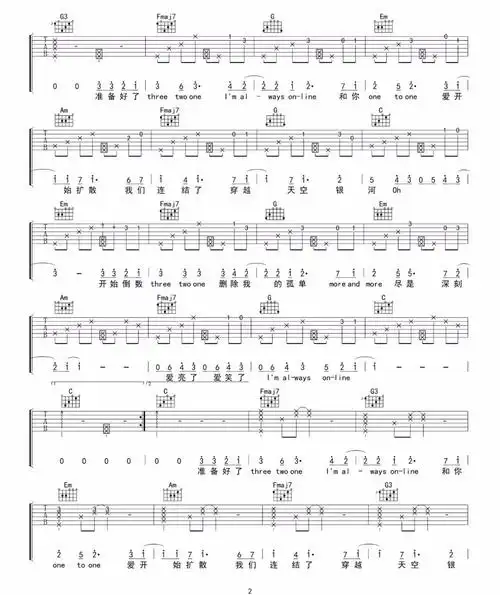 alwaysonline吉他谱林俊杰c调原版弹唱谱高清六线谱