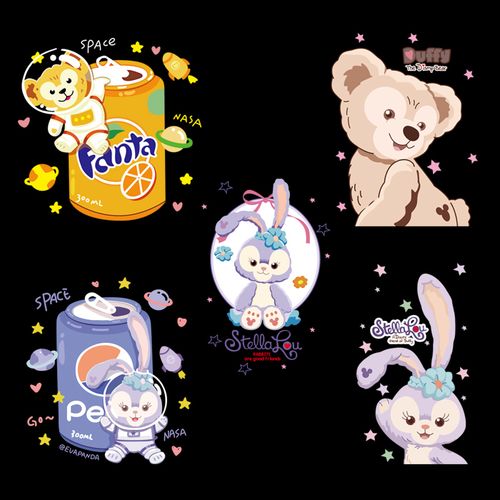 可爱卡通达菲熊图案情侣装衣服印花装饰贴过粉胶印热转印烫画贴