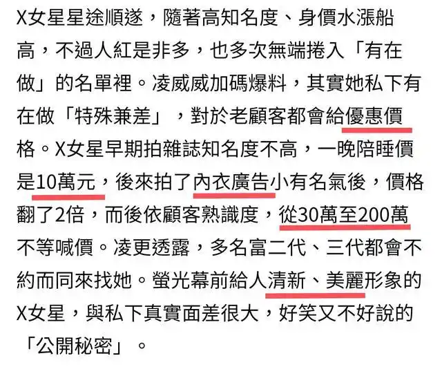 知名作家曝猛料!一线女星开价200万陪富商,模特出身形象超清纯