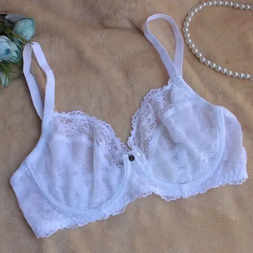 yunwuxin小芬豆纱色性感蕾丝透明文胸大胸显小透大胸内衣超薄款胸罩女