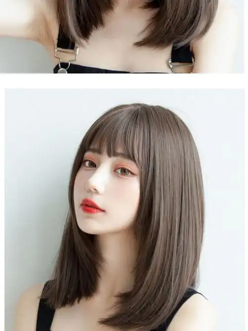 【时尚刘海】可爱齐肩中长直发空气齐刘海女冷棕内扣锁骨短发