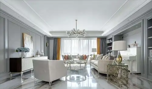 110平三居简欧风格餐厅装修效果图大户型简美轻奢风厨房装修效果图130