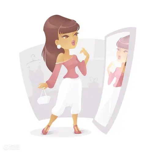 时尚美女女人照镜子卡通动画角色插画eps源文件