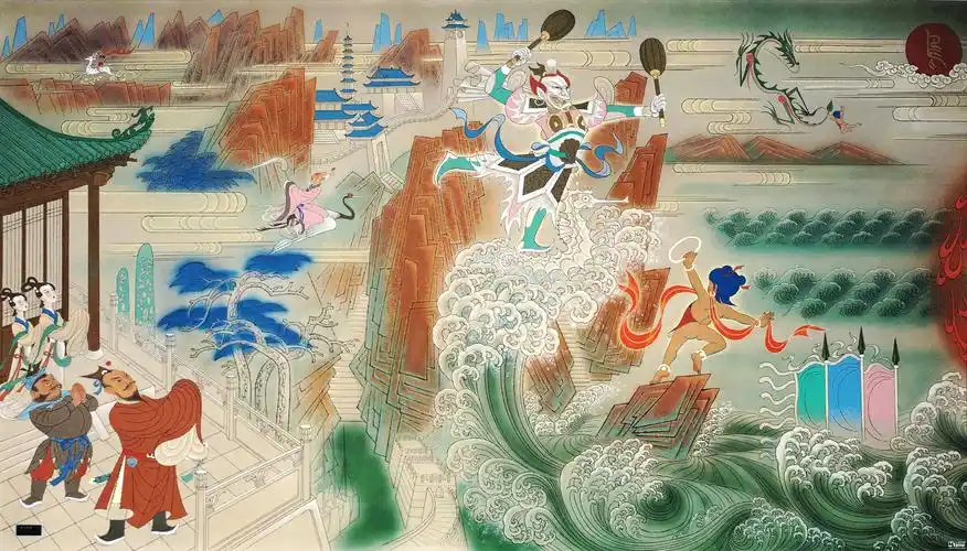 《哪吒闹海》壁画(左)