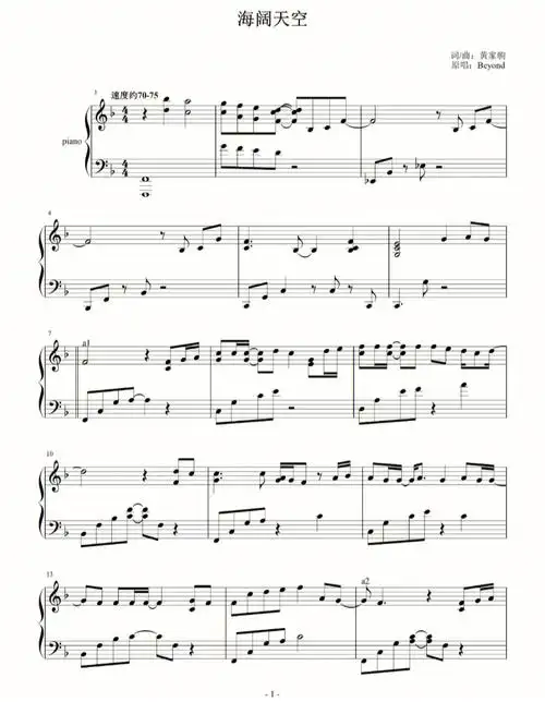 海阔天空beyond钢琴谱