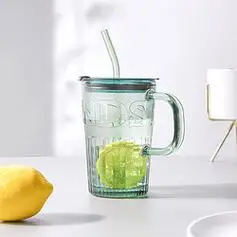 88vipcliton吸管杯带把玻璃水杯女大容量咖啡杯饮料奶茶杯400ml