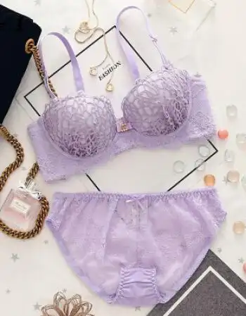 蕾丝胸罩文胸套装聚拢调整性感内衣女士加厚小胸罩少女 紫色bsy-1704