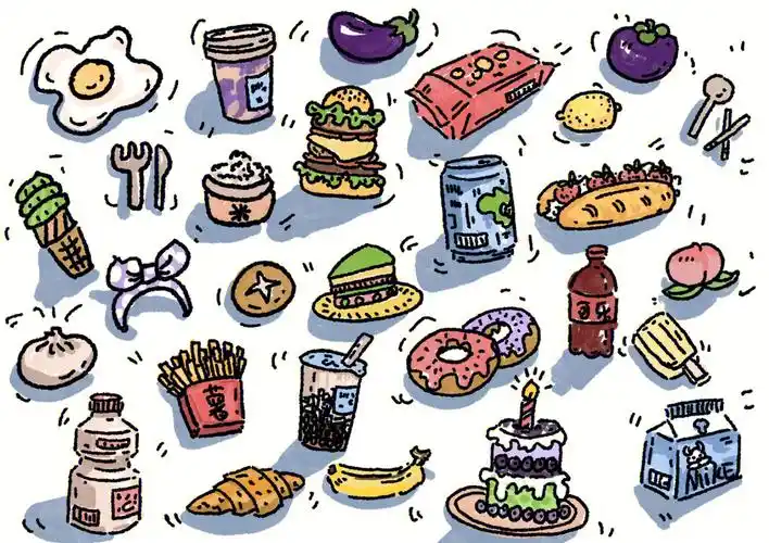 90冰淇淋90冰奶茶07面包04汉堡92披萨93炸鸡95#简笔画