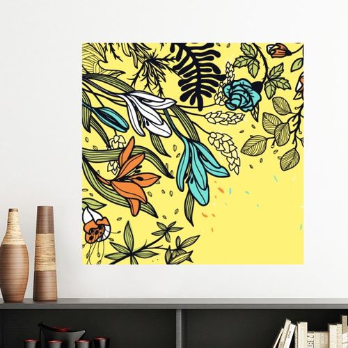 现代艺术百合花纹插画植物墙贴壁纸房间贴花