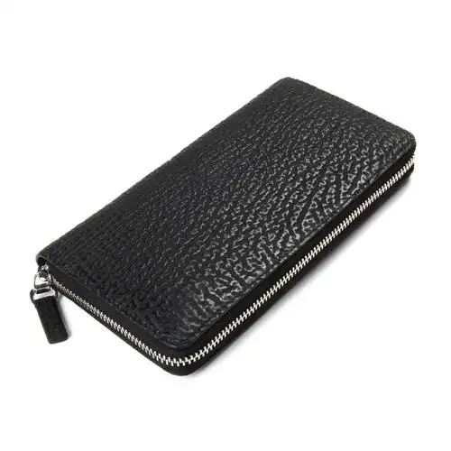 聚变手工皮具高端定制鲨鱼皮拉链长钱包真皮男士手拿包(全插卡版)