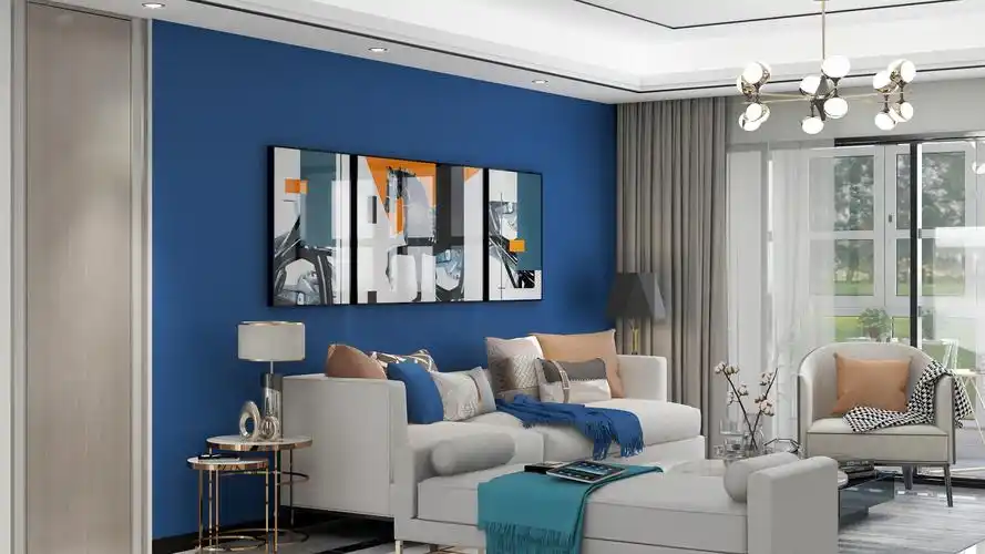 现代风格146㎡新房装修完成客厅就惊艳宝石蓝搭配高级灰美得不像话